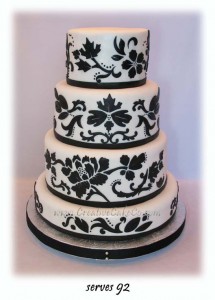 Black & White Damask with Leaves Cake