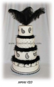 Black & White Paisley & Feathers Cake