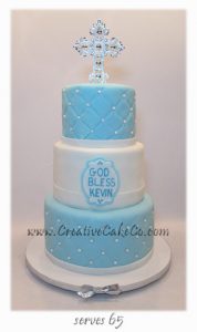 3 Tier Quilted Blue Communion Cake
