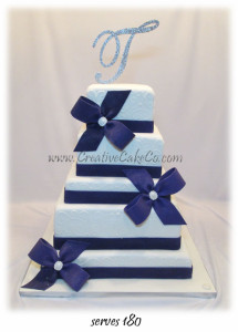 5 Tier Purple Bows & Piping Wedding Cake