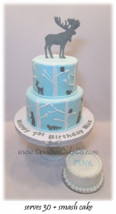 Birch Tree cake with a Moose Topper