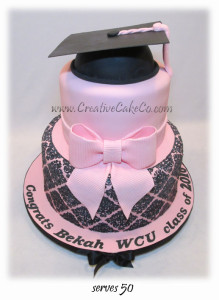 Pink Damask Graduation cake